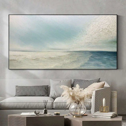 Serene Coastal Retreat Hand-Painted Canvas Art: Tranquil Beachscape for Your Home - Très Elite
