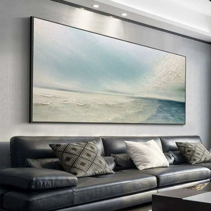 Serene Coastal Retreat Hand-Painted Canvas Art: Tranquil Beachscape for Your Home - Très Elite