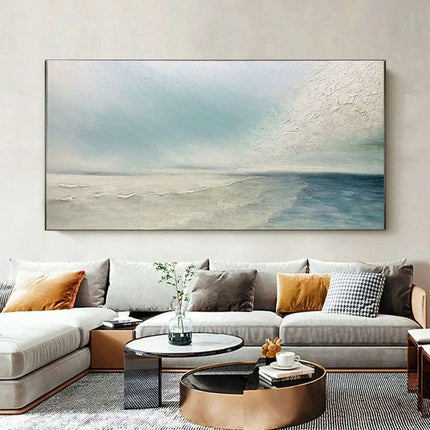 Serene Coastal Retreat Hand-Painted Canvas Art: Tranquil Beachscape for Your Home - Très Elite