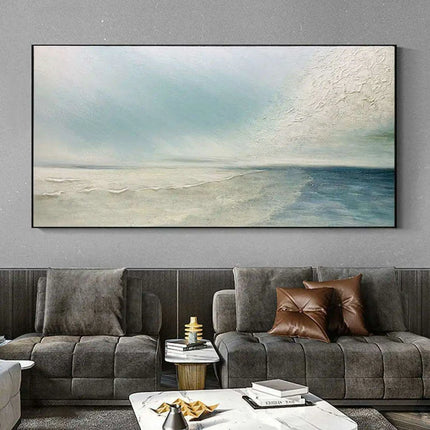 Serene Coastal Retreat Hand-Painted Canvas Art: Tranquil Beachscape for Your Home - Très Elite
