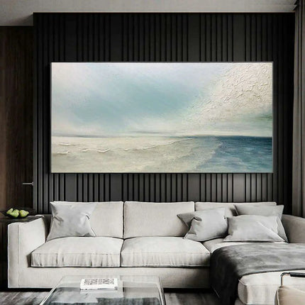 Serene Coastal Retreat Hand-Painted Canvas Art: Tranquil Beachscape for Your Home - Très Elite