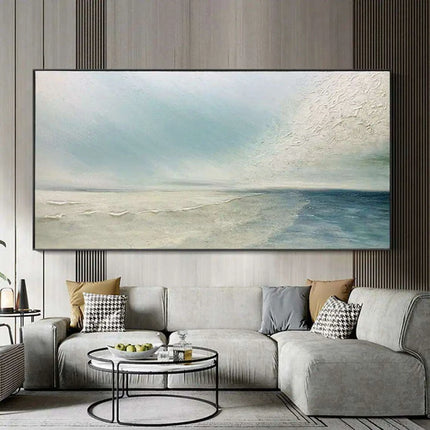 Serene Coastal Retreat Hand-Painted Canvas Art: Tranquil Beachscape for Your Home - Très Elite