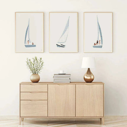 Serene Coastal Sailboat Canvas Art - Minimalist Nursery Decor for Calm Spaces - Très Elite