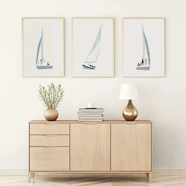 Serene Coastal Sailboat Canvas Art - Minimalist Nursery Decor for Calm Spaces