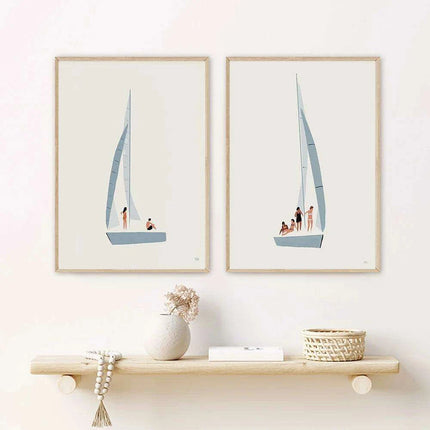 Serene Coastal Sailboat Canvas Art - Minimalist Nursery Decor for Calm Spaces - Très Elite