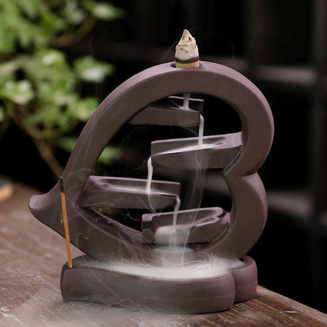 Serene Heart-Shaped Backflow Incense Burner in Elegant Purple Sand