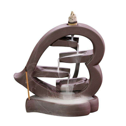 Serene Heart-Shaped Backflow Incense Burner in Elegant Purple Sand