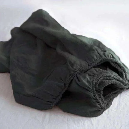 Serene Linen Fitted Sheet in Tranquil Sky Blue and Modern Purple Gray- Très Elite- Très Elite