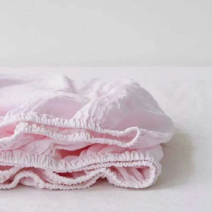 Elegant 100% Linen Fitted Sheet in Soft Sky Blue and Purple Gray