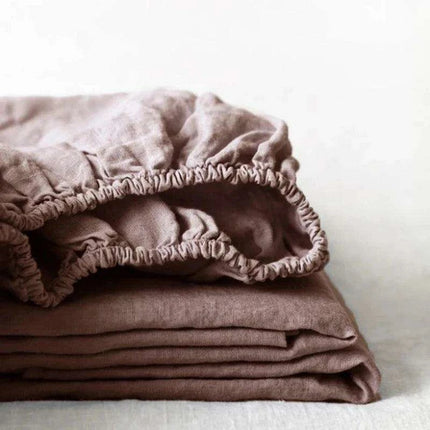Elegant 100% Linen Fitted Sheet in Soft Sky Blue and Purple Gray