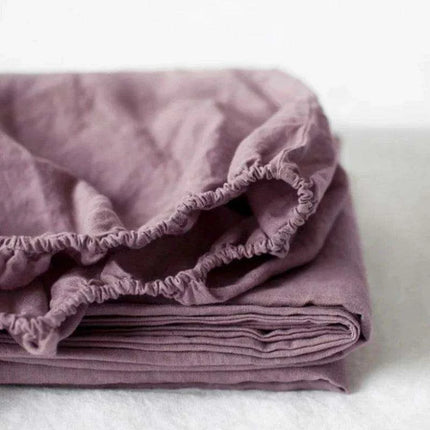 Elegant 100% Linen Fitted Sheet in Soft Sky Blue and Purple Gray
