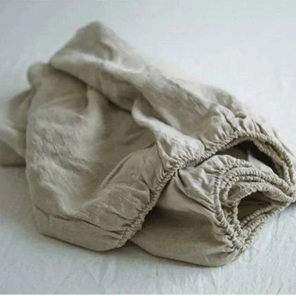 Serene Linen Fitted Sheet in Tranquil Sky Blue and Modern Purple Gray- Très Elite- Très Elite