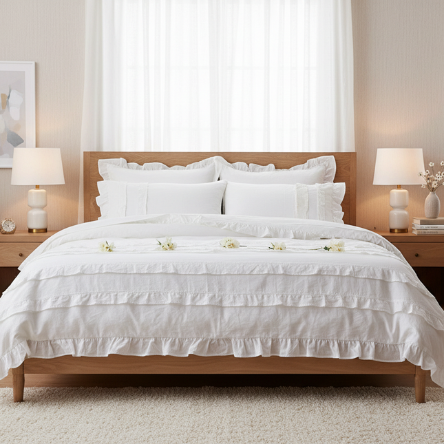 Elegant 100% Linen Fitted Sheet in Soft Sky Blue and Purple Gray