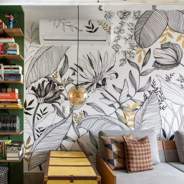 Serene Tropical Paradise Abstract Mural Wallpaper - Elegant Botanical Decor for Stylish Homes