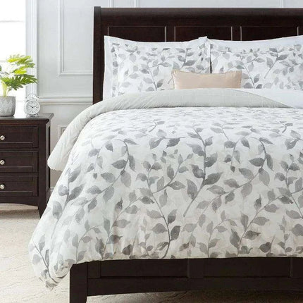 Serene Twin-Sized Botanical Leaf Design Duvet Cover and Pillow Sham Set- Très Elite- Très Elite