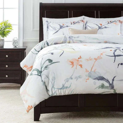 Serene Twin-Sized Botanical Leaf Design Duvet Cover and Pillow Sham Set- Très Elite- Très Elite