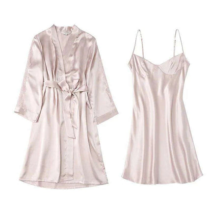 Serenity Evening: Opulent Mulberry Silk Nightwear Set with Graceful Lace Sleeves - Très Elite