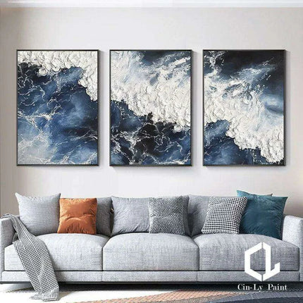 Serenity Waves Handpainted Acrylic Ocean Canvas Art for Stylish Home Decor - Très Elite