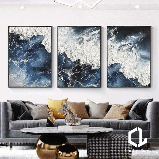 Serenity Waves Handpainted Acrylic Ocean Canvas Art for Stylish Home Decor