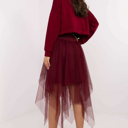 Set 203815 Elegant Red V Neck Blouse and Tulle Midi Dress - Très Elite