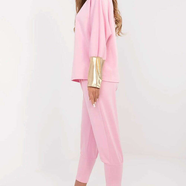 Set 209499 Elegant Pink Viscose Elastane Blouse and Trousers