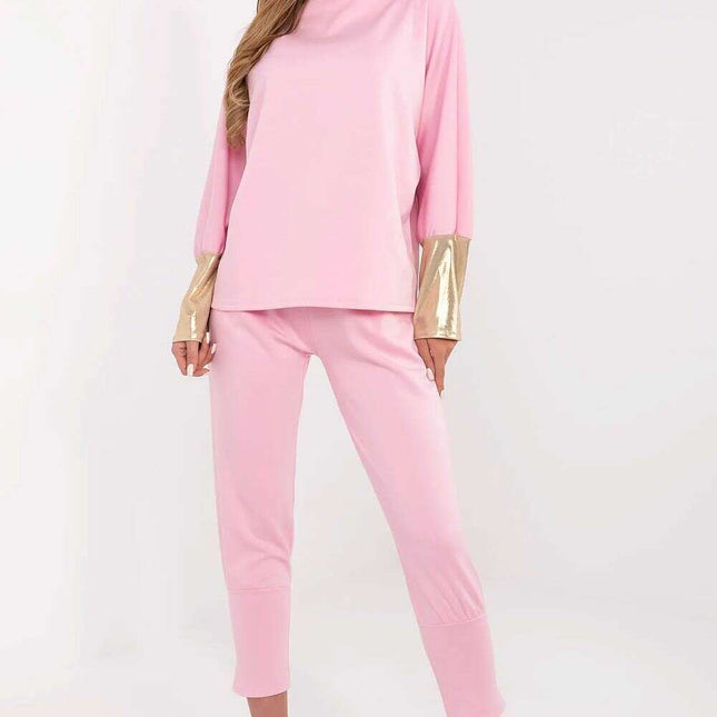 Set 209499 Elegant Pink Viscose Elastane Blouse and Trousers