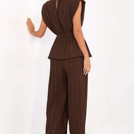 Set 215405 Pleated Sleeveless Blouse And Wide Leg Trousers - Très Elite
