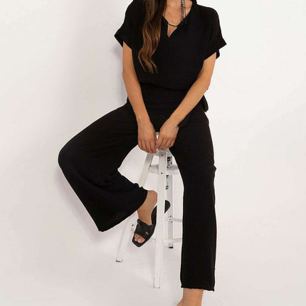 Set Model 198951 Black Viscose Blouse and Pants Outfit - Très Elite
