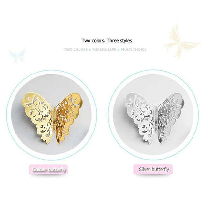 Set of 12 Elegant 3D Butterfly Wall Stickers - Self-Adhesive Decorative Accents in Gold and Silver for Home and Event Decor - Très Elite