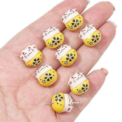 Set of 2 Artisan 14mm Ceramic Lucky Cat Charms for Creative Jewelry Designs - Très Elite