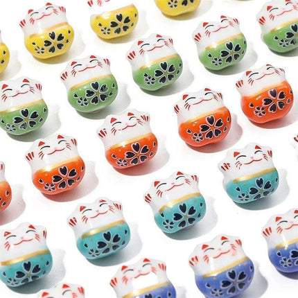 Set of 2 Artisan 14mm Ceramic Lucky Cat Charms for Creative Jewelry Designs - Très Elite
