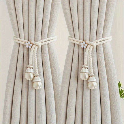 Set of 2 Elegant Cotton Curtain Holdbacks - Chic Woven Rope Design for Home Decoration - Très Elite