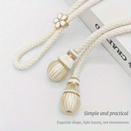 Set of 2 Elegant Cotton Curtain Holdbacks - Chic Woven Rope Design for Home Decoration - Très Elite