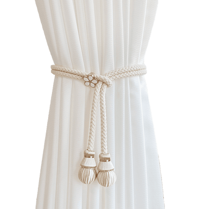 Set of 2 Elegant Cotton Curtain Holdbacks - Chic Woven Rope Design for Home Decoration - Très Elite