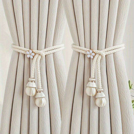 Set of 2 Elegant Cotton Curtain Holdbacks - Chic Woven Rope Design for Home Decoration - Très Elite