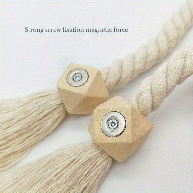 Set of 2 Elegant Magnetic Curtain Tiebacks with Wooden Tassels for Stylish Home Decor