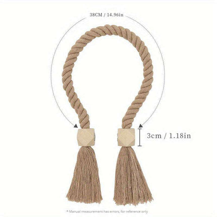 Set of 2 Elegant Magnetic Curtain Tiebacks with Wooden Tassels for Stylish Home Decor - Très Elite