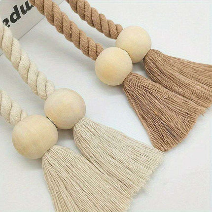 Set of 2 Elegant Magnetic Curtain Tiebacks with Wooden Tassels for Stylish Home Decor - Très Elite