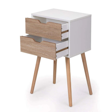 Set of 2 Elegant White and Walnut Nightstands - Modern Multifunctional Bedside Tables with Generous Storage - Très Elite