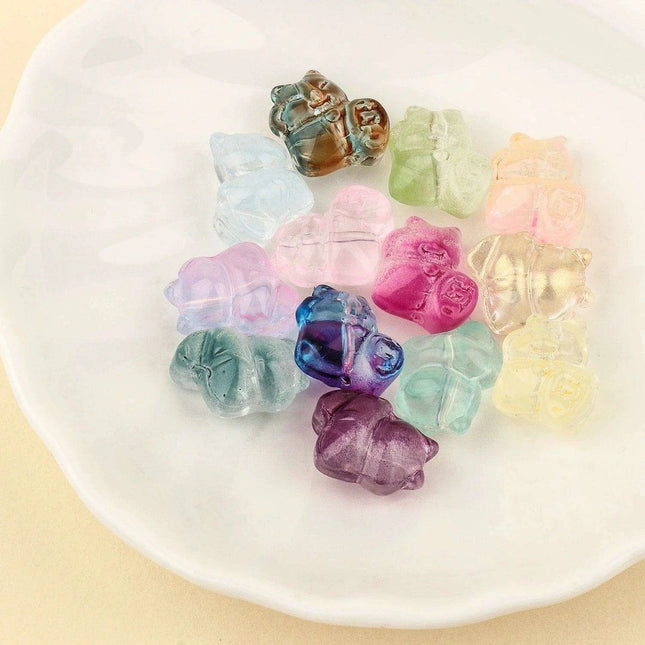 Set of 20 Colorful Lucky Cat Lampwork Glass Beads for Creative Jewelry Design - 13x14MM Decorative Spacers