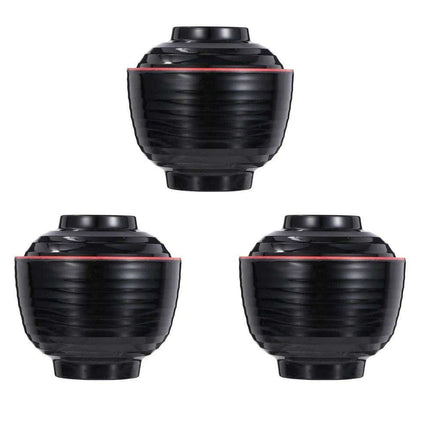 Set of 3 Elegant Japanese Soup Bowls with Lids for Miso and Hot Pot Dining- Très Elite- Très Elite