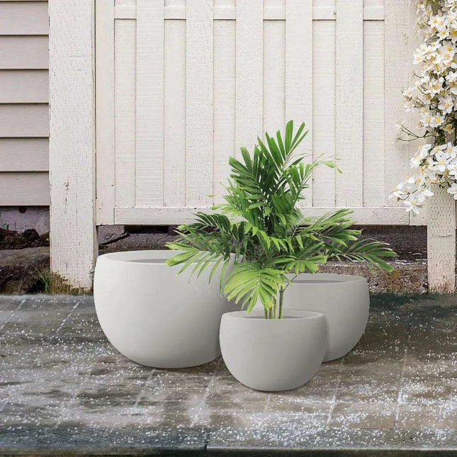 Set of 3 Modern White Concrete Round Planters - Elegant Plant Pot Trio