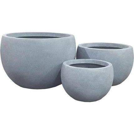 Set of 3 Modern White Concrete Round Planters - Elegant Plant Pot Trio..