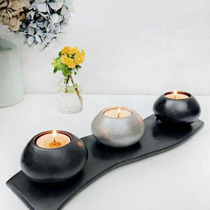 Set of 4 Modern Black & Gray Concrete Candle Holders with Sleek Base - Chic Home Accent for 2022 - Très Elite