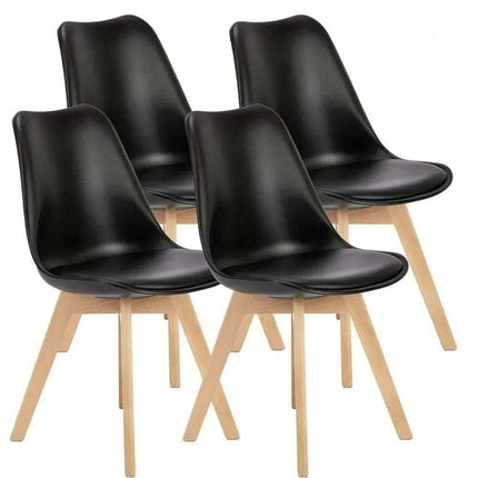 Set of 4 Modern Black PU Leather Dining Chairs with Stylish Beech Wood Legs - Ergonomic Comfort and Versatile Design - Très Elite