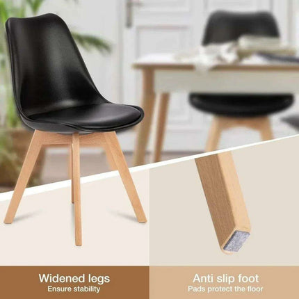 Set of 4 Modern Black PU Leather Dining Chairs with Stylish Beech Wood Legs - Ergonomic Comfort and Versatile Design - Très Elite