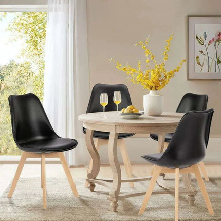 Set of 4 Modern Black PU Leather Dining Chairs with Stylish Beech Wood Legs - Ergonomic Comfort and Versatile Design - Très Elite