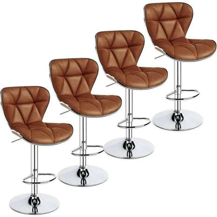 Set of 4 Retro Brown Adjustable Swivel Bar Stools with Shell Back - Très Elite