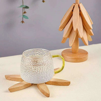 Set of 4 - Walnut Wood Tree-Shaped Heat-Resistant Trivet Set - Très Elite