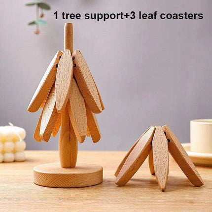 Set of 4 - Walnut Wood Tree-Shaped Heat-Resistant Trivet Set - Très Elite